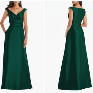 ALFRED SUNG D811S OFF THE SHOULDER SATIN HUNTER V22 DRESS sz 6